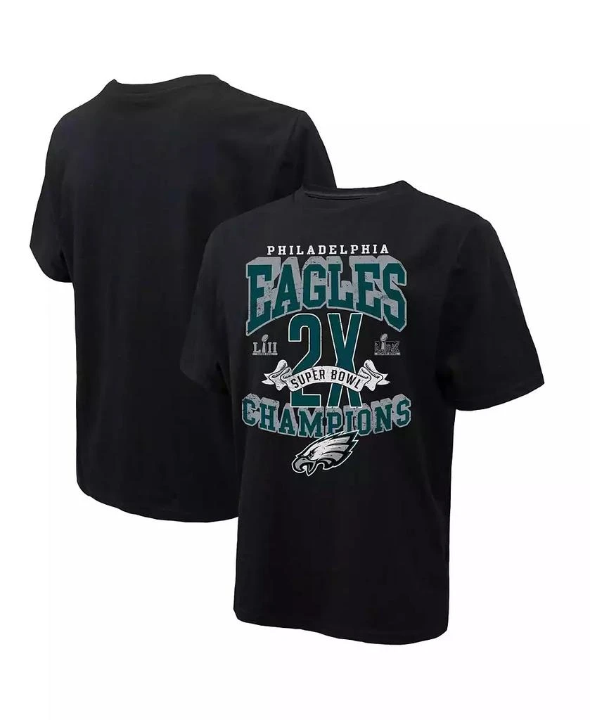 Majestic Threads Men's Black Philadelphia Eagles Two-Time Super Bowl Champions Yard Lines Heavyweight T-Shirt 1
