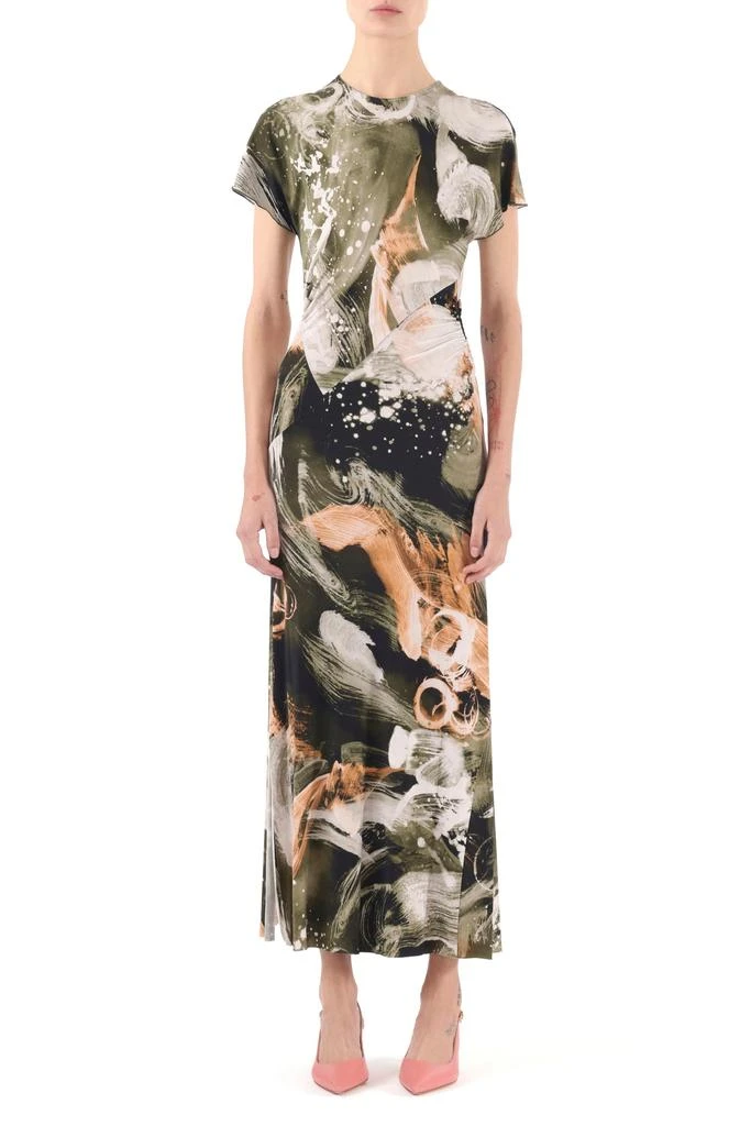 Jason Wu BRUSHSTROKE PRINTED JERSEY CAP SLEEVE MIDI DRESS 1