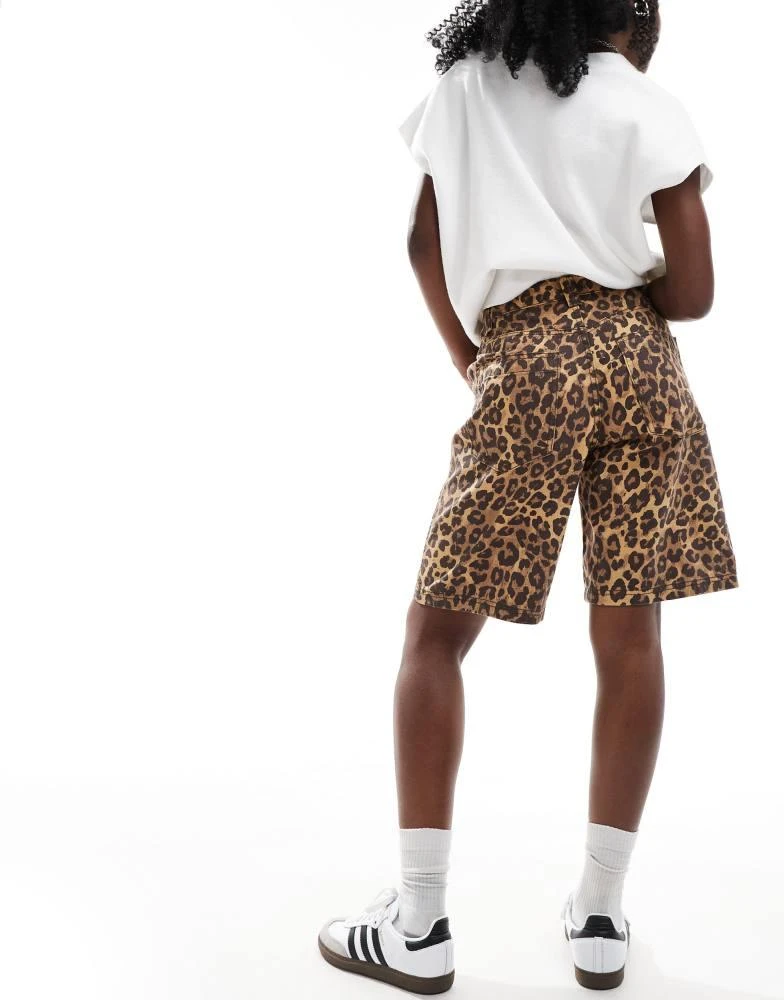 Bershka Bershka baggy longline shorts in leopard print 3