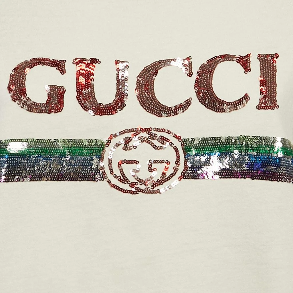 Gucci Gucci Cream Logo Sequin Embellished Round Neck Oversize T-Shirt S 3