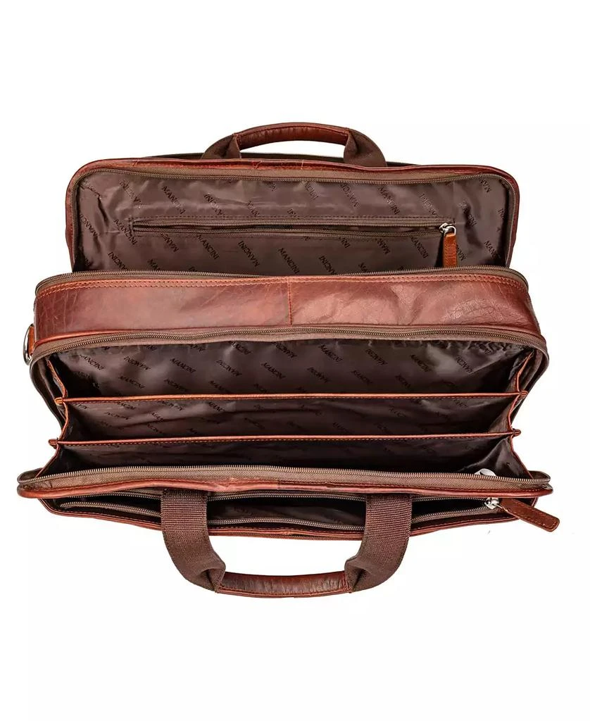 Mancini Leather Goods Men's Buffalo Double Compartment Top Zipper 15.6" Laptop and Tablet Briefcase 4