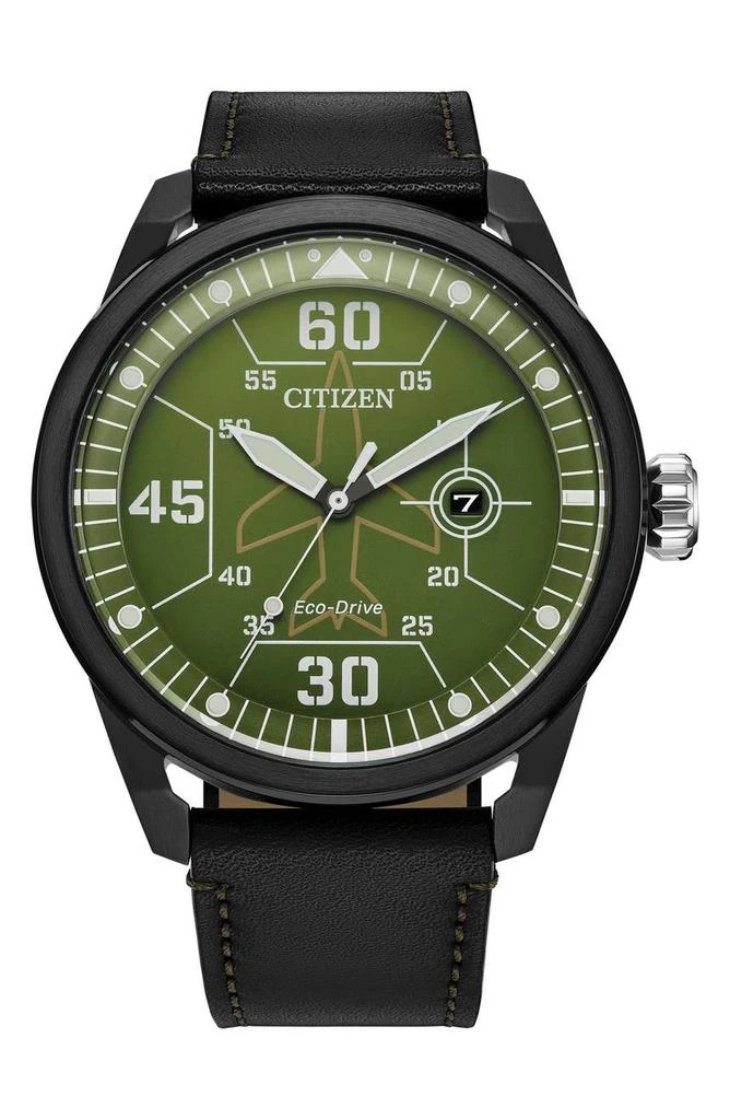 Citizen Avion Eco-Drive Leather Strap Watch, 45mm 1
