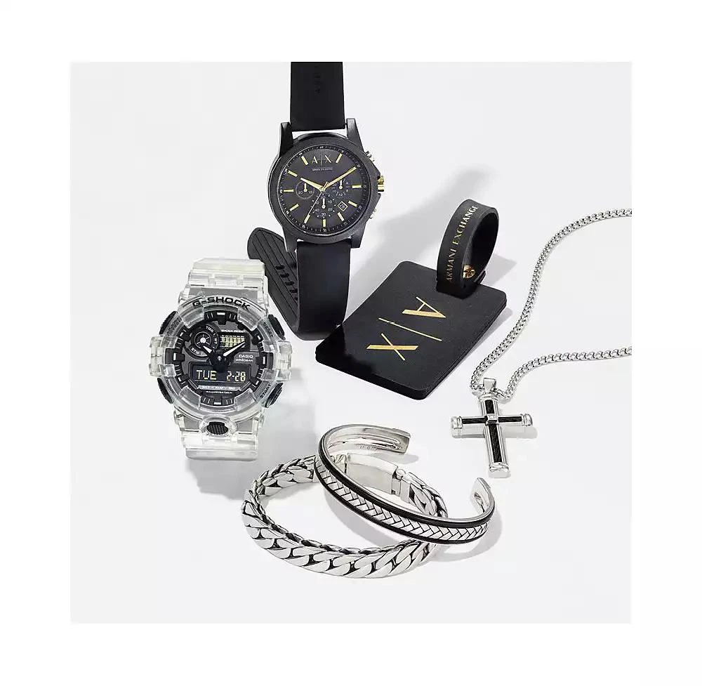 Armani Exchange Men
s Chronograph  Black Silicone Strap Watch 45mm Gift Set 7