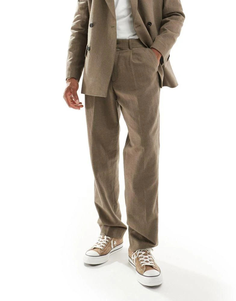 Abercrombie & Fitch Abercrombie & Fitch tailored pleated loose fit linen blend trousers in tan co-ord 3