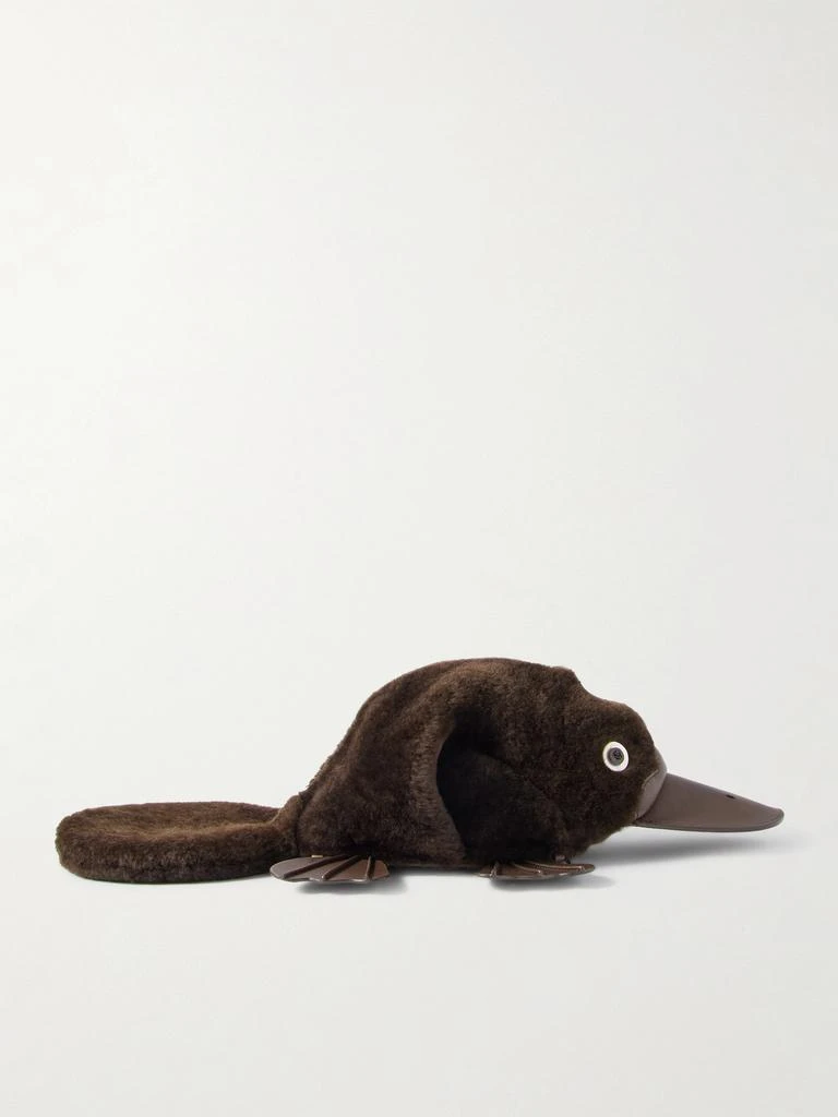 Loewe Platypus Leather-trimmed Shearling Clutch - Chocolate