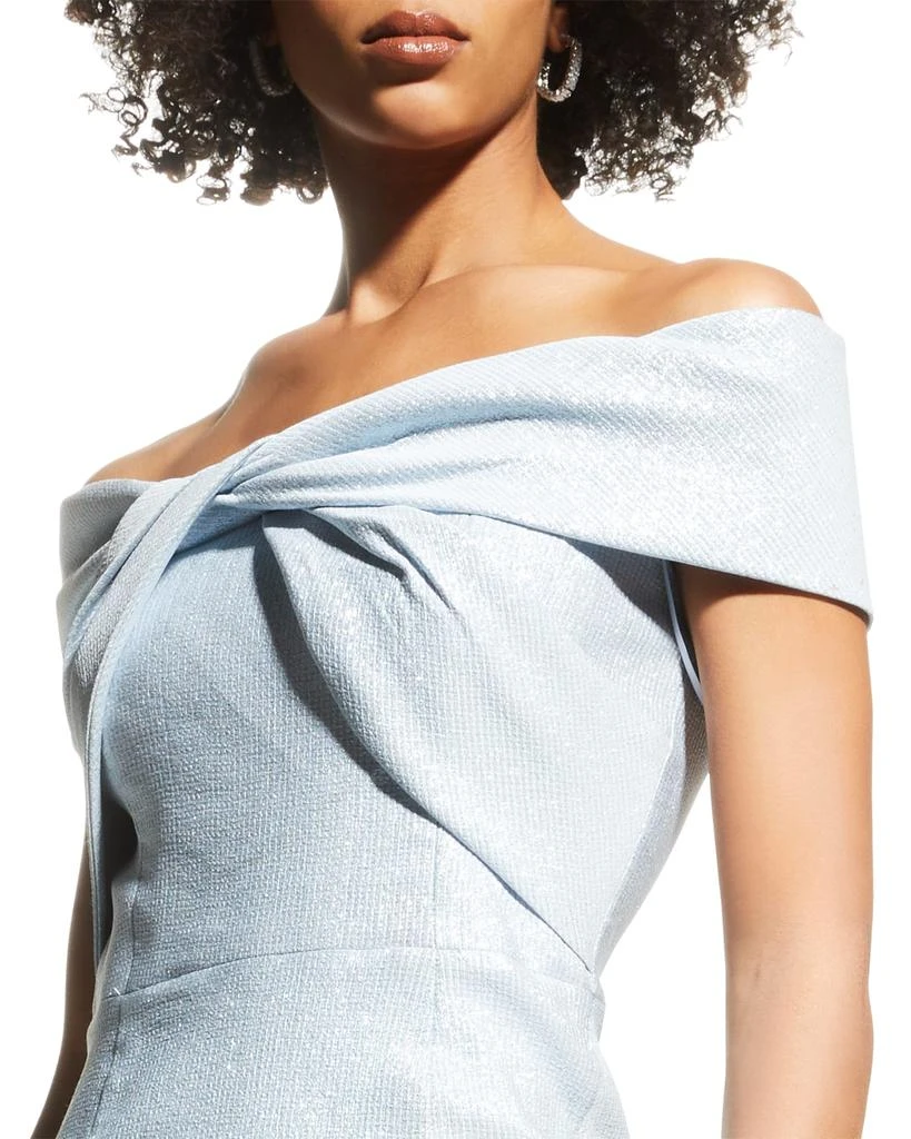 Teri Jon Jacquard Off-Shoulder Twist Gown 5