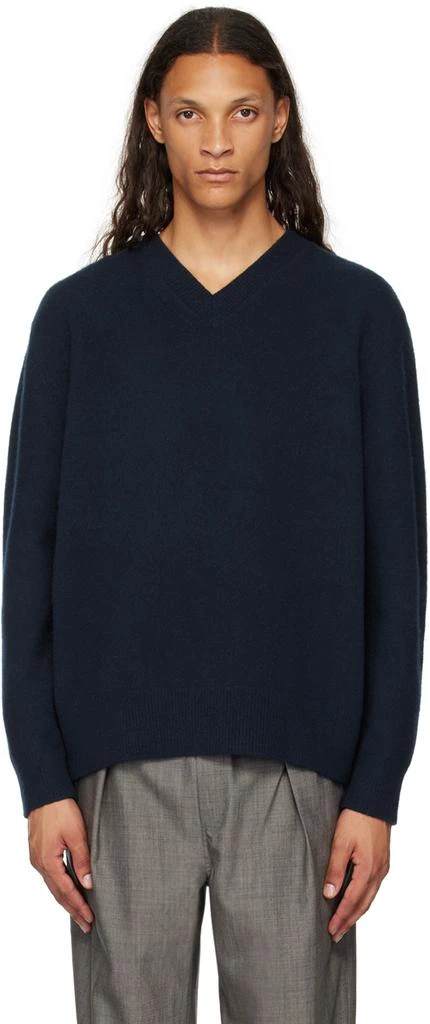 Róhe Navy Relaxed V-Neck Sweater 1
