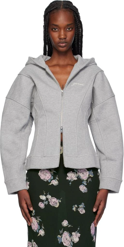Ganni Gray Fleece Zip Hoodie 1