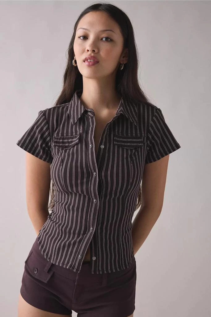BDG Silence + Noise Polly Slim Short Sleeve Snap-Button Shirt 4