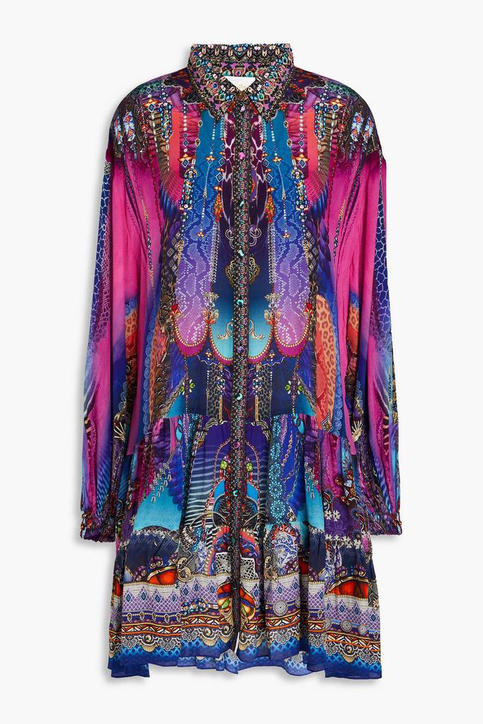 Camilla Crystal-embellished printed silk crepe de chine mini shirt dress