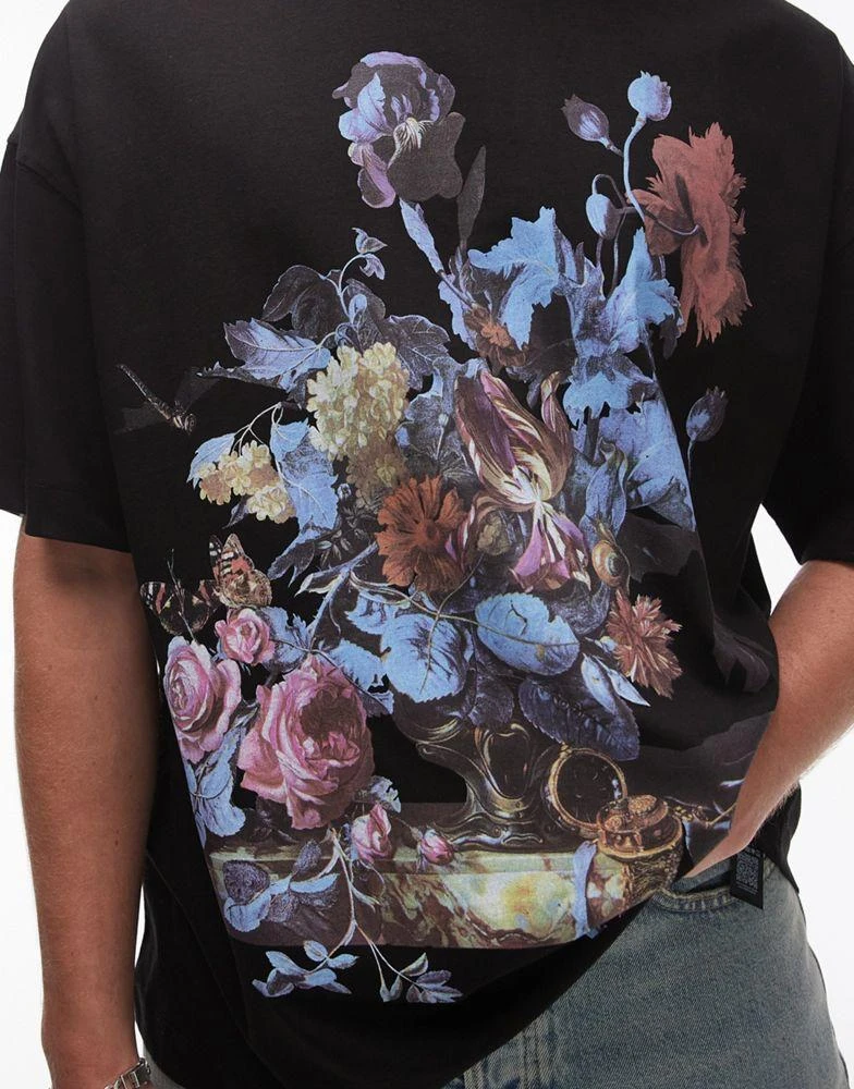 Topman TOPMAN X ASHMOLEAN extreme oversized fit t-shirt with floral print in black 3