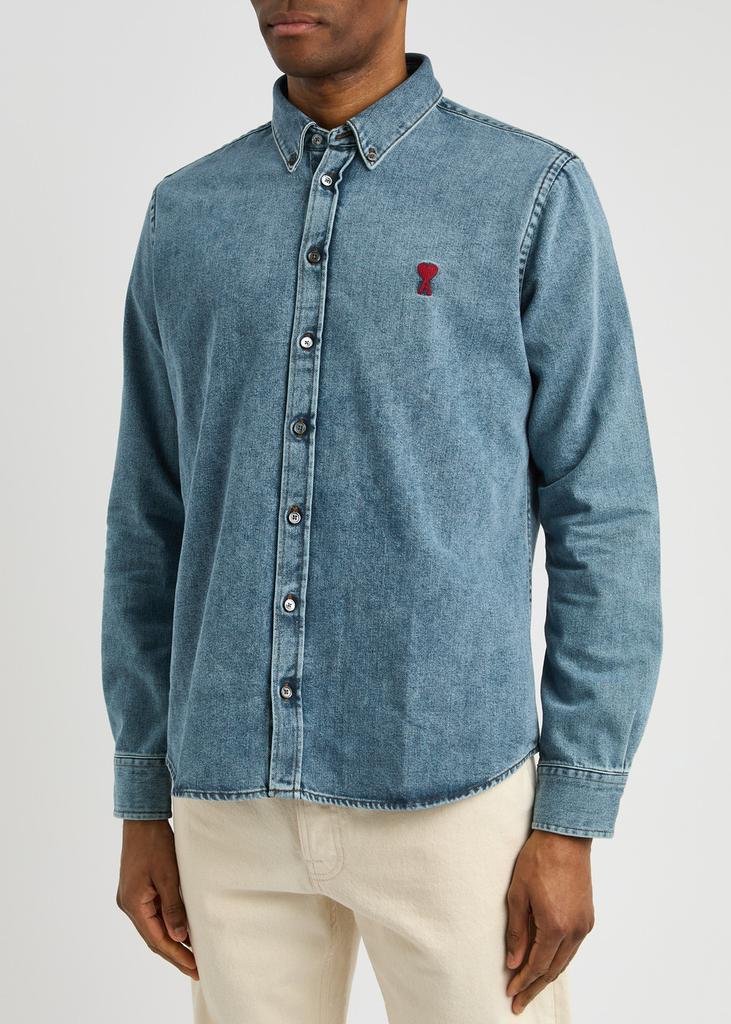 AMI Logo-embroidered denim shirt