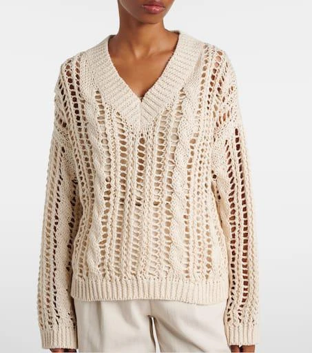 Brunello Cucinelli Open-knit jute and cotton-blend sweater 6
