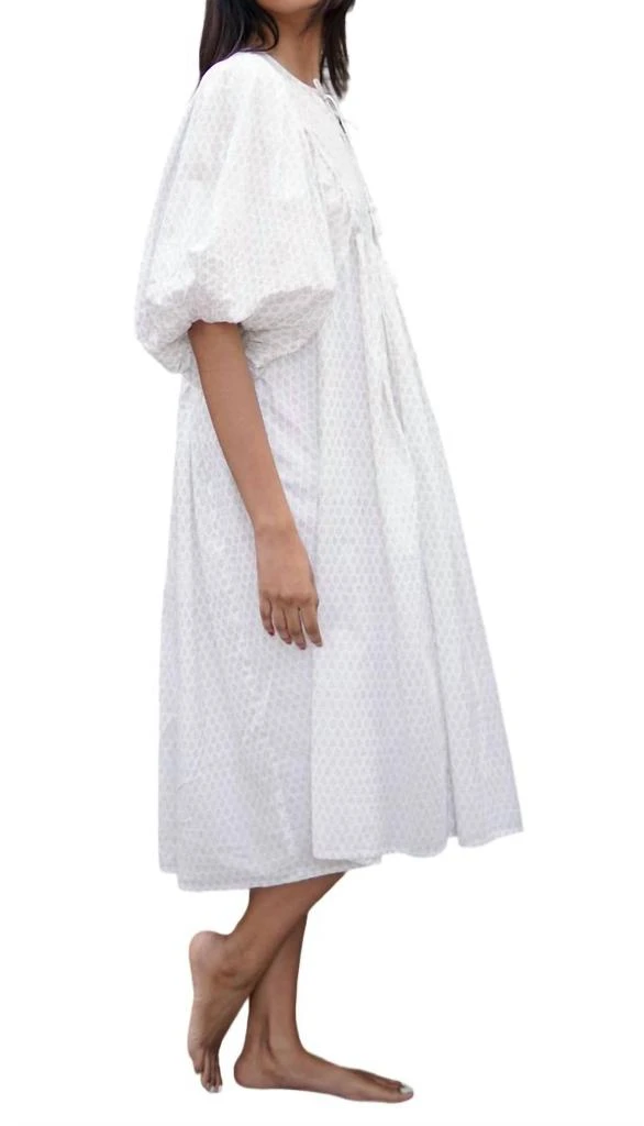La Mandarine Block Printed Midi Summer Dress In White 1
