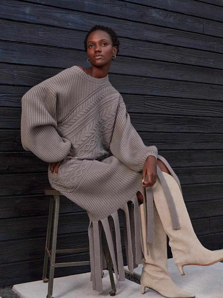 Misook Oversized Cable Knit Wool Blended Sheath Maxi Dress 2