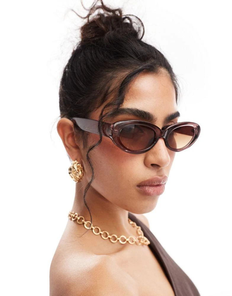 ASOS ASOS DESIGN oval sunglasses in crystal brown 2