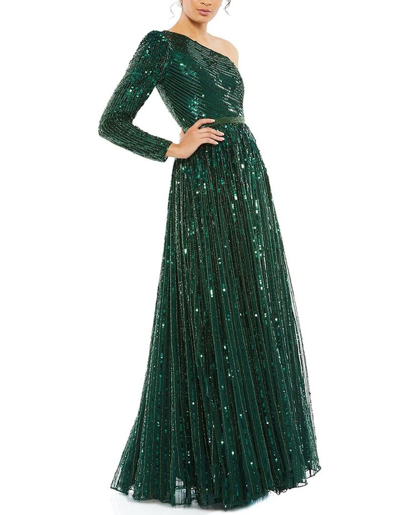 Mac Duggal Sequined One Shoulder A-Line Gown