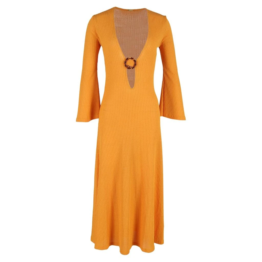 Shop Junna Ring-Embellished Cutout Ribbed-Knit Maxi Dress In Yellow Viscose  on Sale at BeyondStyle  Get 24% Off Junna Ring-Embellished Cutout  Ribbed-Knit Maxi Dress In Yellow Viscose with Limited-Time Flash Deals,  Exclusive