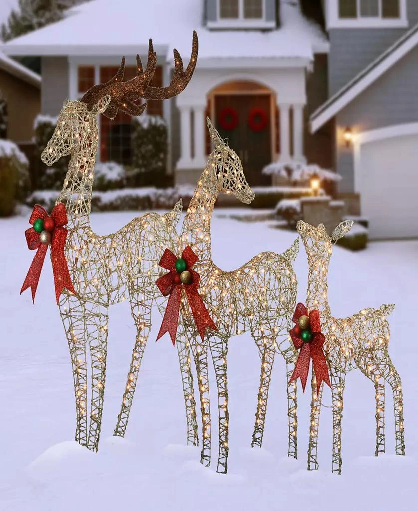 National Tree Company 60", 52" & 36" Champagne Glittered Deer Family of 3 with Clear Lights 2