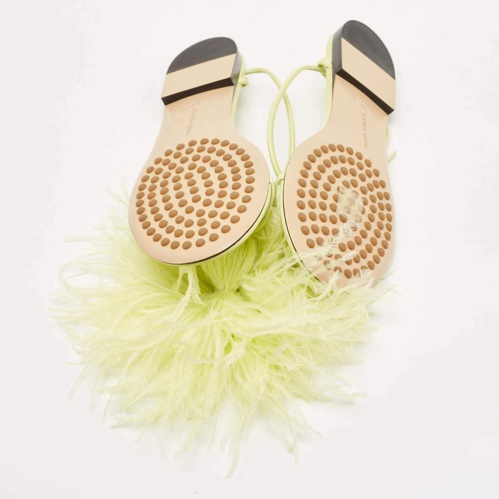 Bottega Veneta Bottega Veneta Green Feather and Leather Flat Slides Size 38 6