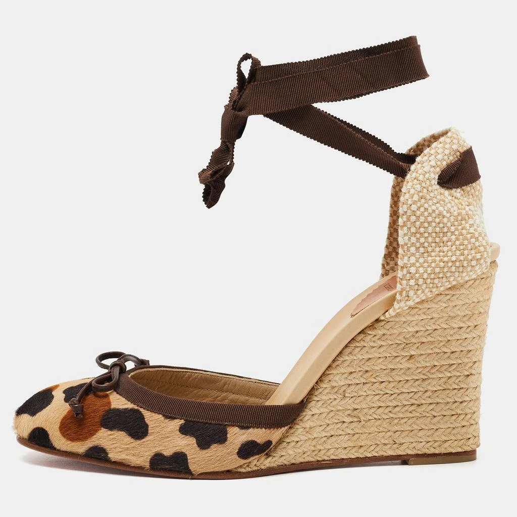 Christian Louboutin Christian Louboutin Two Tone Animal Print Calf Hair Espadrille Wedge Ankle Tie Pumps Size 41 1