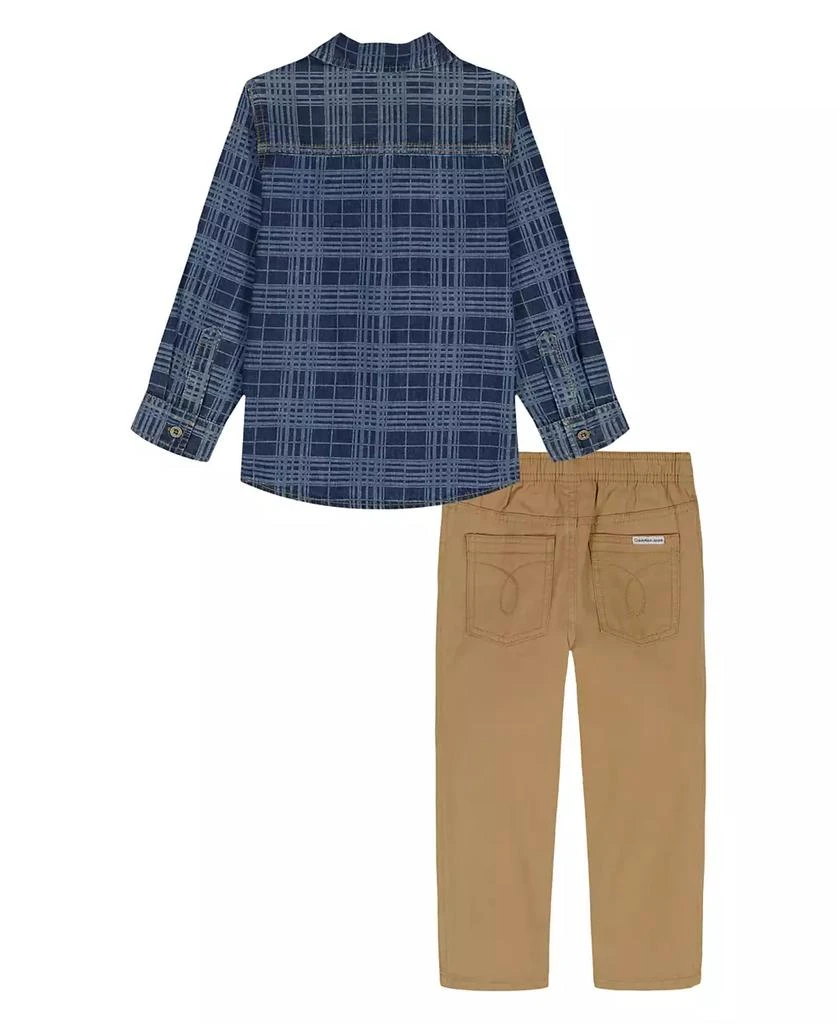Calvin Klein Boys 2T-7 2-Piece Printed Denim Shirt and Twill Pants Set 2