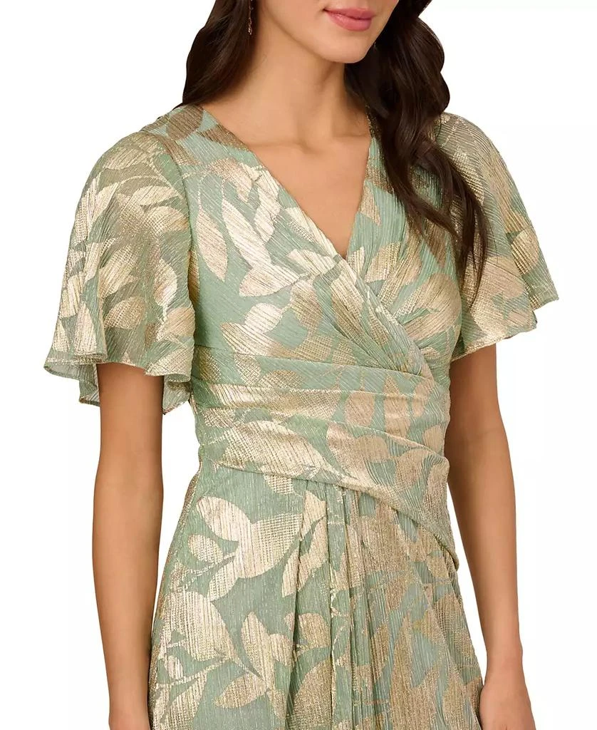 Adrianna Papell Women's Foil Leaf Flutter-Sleeve Draped Gown 3
