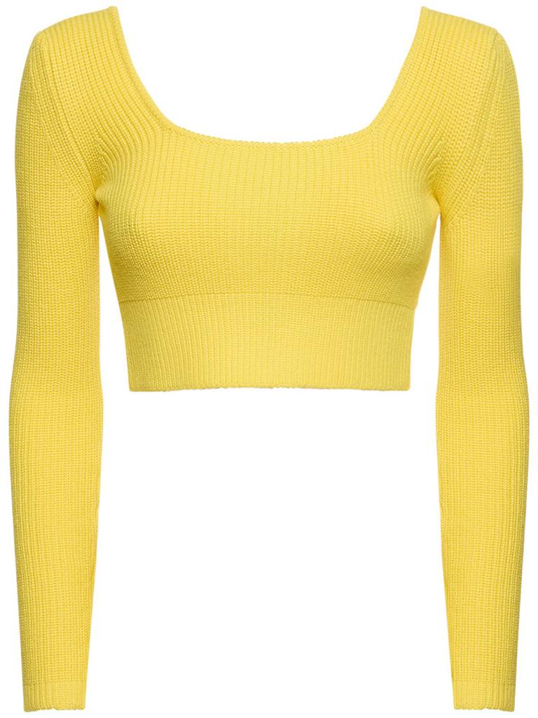 FERRARI Wool Rib Knit Open Back Cropped Top