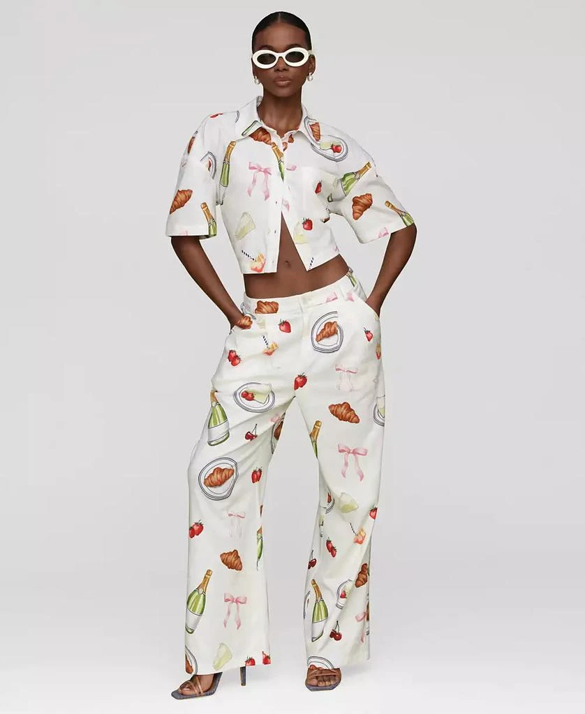 Avec Les Filles Women's Printed High-Rise Wide-Leg Pants 7