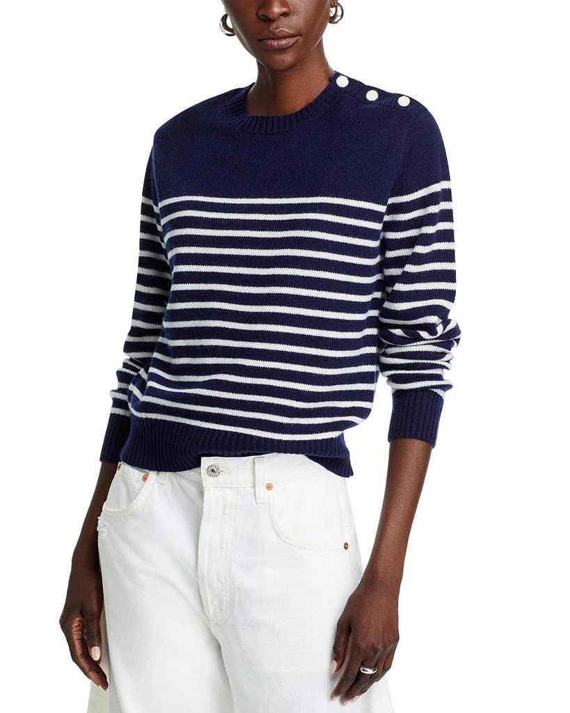 AQUA Button Shoulder Striped Sweater - Exclusive 1