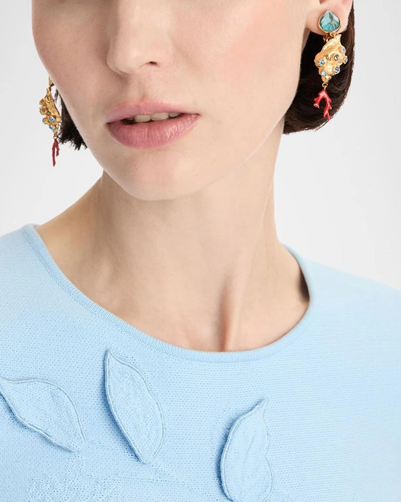 Oscar de la Renta Mixed Seashell Clip-On Drop Earrings 2