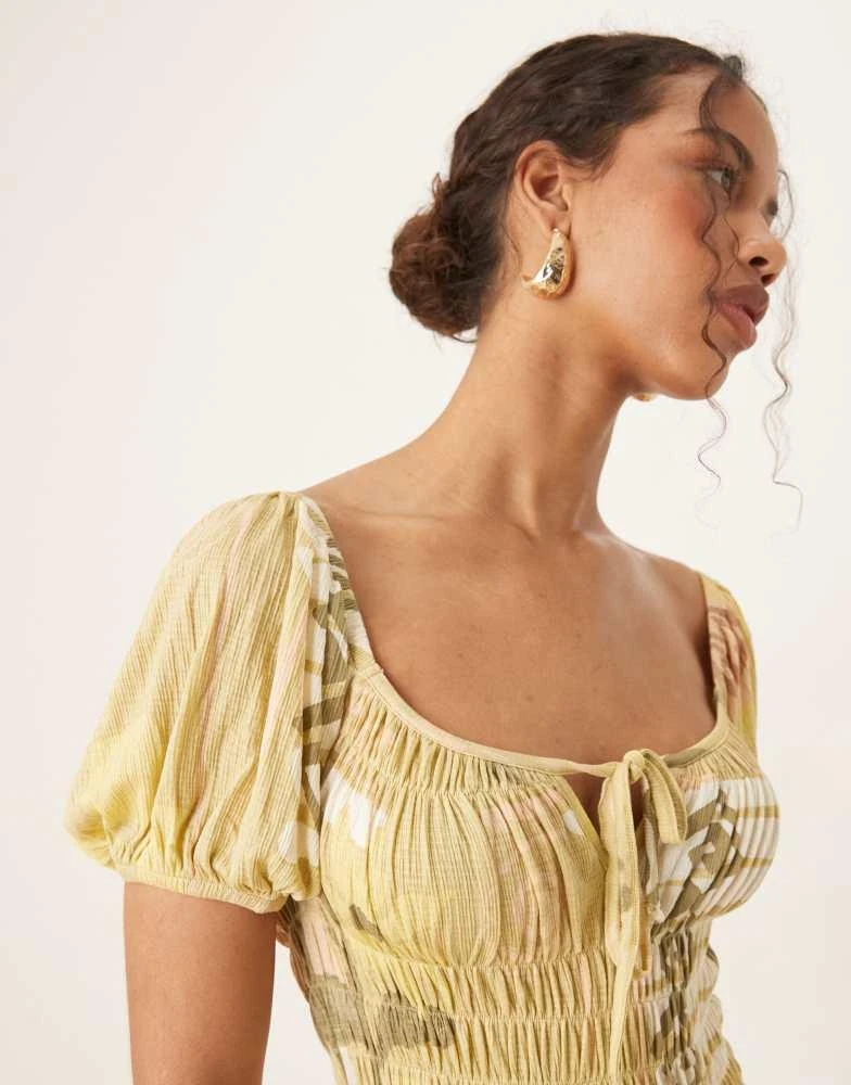 pastel dress asos ASOS DESIGN pleated drawstring bodice maxi dress in pastel yellow