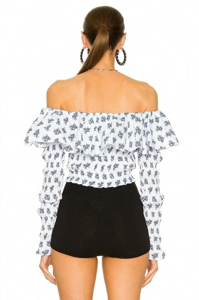 CAROLINE CONSTAS Floral Off Shoulder Long Sleeves Lydia Top In Blue Toile 2