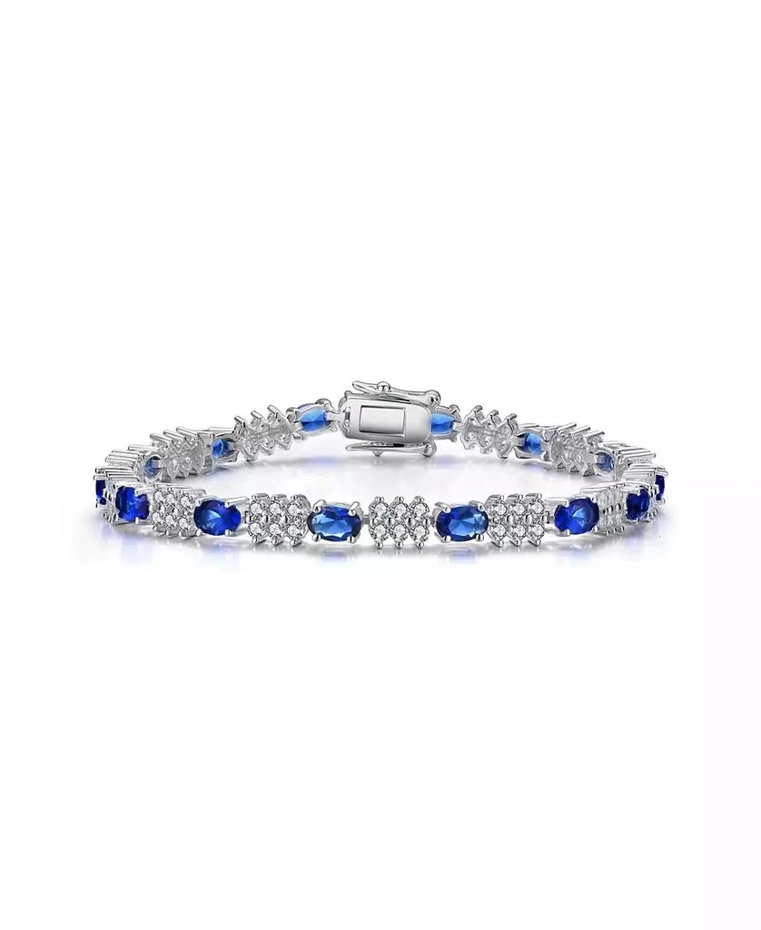 Rachel Glauber Classic White Gold Plated Blue Oval CZ Tennis Bracelet
