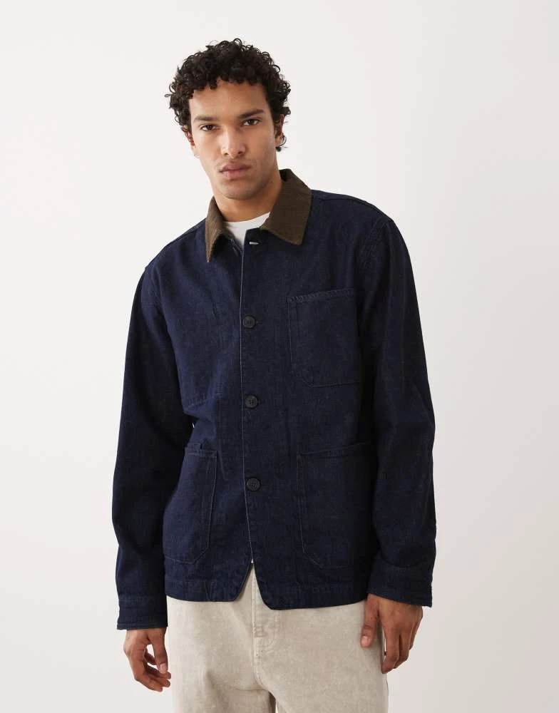Selected Selected contrast collar denim jacket in raw rinse
