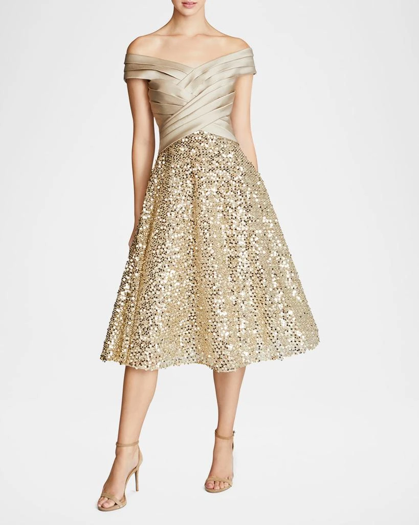Theia Brandy Off-Shoulder Pleated Sequin Midi Dress 2