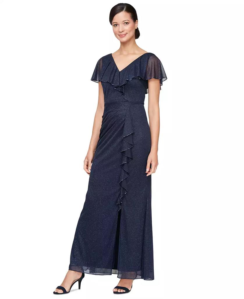 SL Fashions Women's Beaded Ruffled Capelet Gown