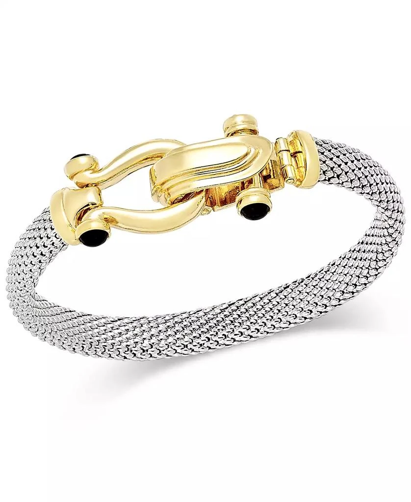Italian Gold Horseshoe Bangle Bracelet with Black Spinel Accents in Sterling Silver and 14k Gold over Silver 1