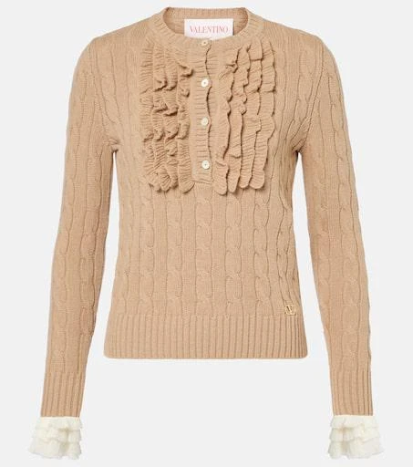 Valentino Ruffled cable-knit virgin wool sweater 1