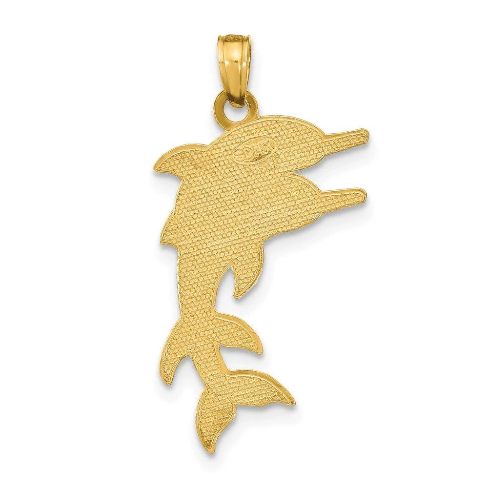 Diamond2Deal 14k Yellow Gold 2-D Two Jumping Dolphins Charm Pendant 4