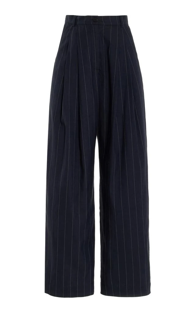 The Frankie Shop The Frankie Shop - Piper Pleated Pinstriped Wide-Leg Trousers - Navy - XS - Moda Operandi 1