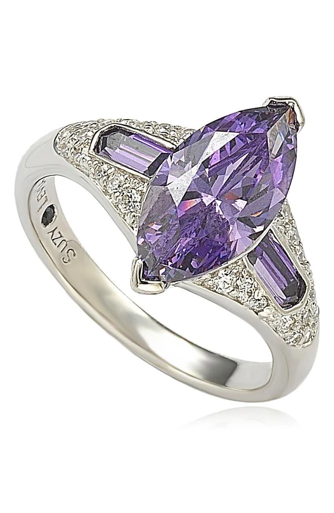 Suzy Levian Sterling Silver Purple CZ Marquise Ring