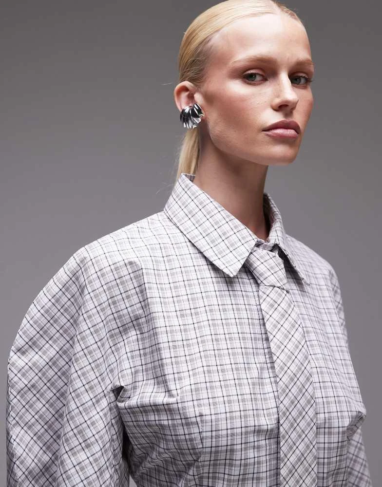 ASOS ASOS DESIGN cinch tie back shirt dress with tie in check 2