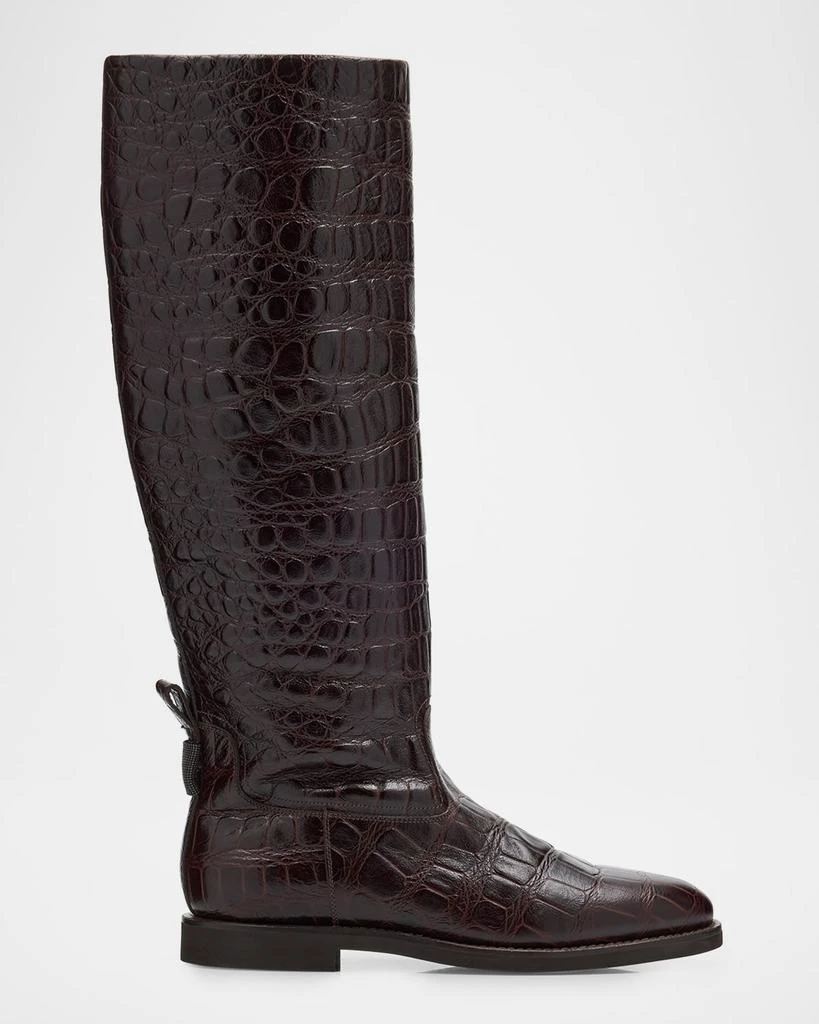 Brunello Cucinelli Croco Embossed Leather Knee Boots 1