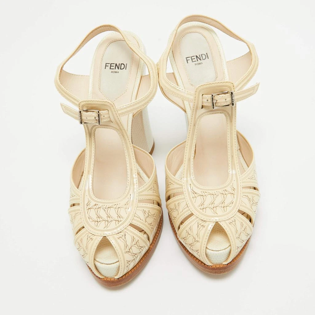 Fendi Fendi Cream Patent Leather T-Bar Ankle Strap Sandals Size 36 3