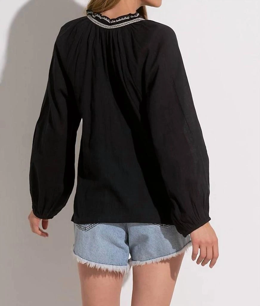 Elan Macy Embroidered Peasant Blouse In Black/white 2