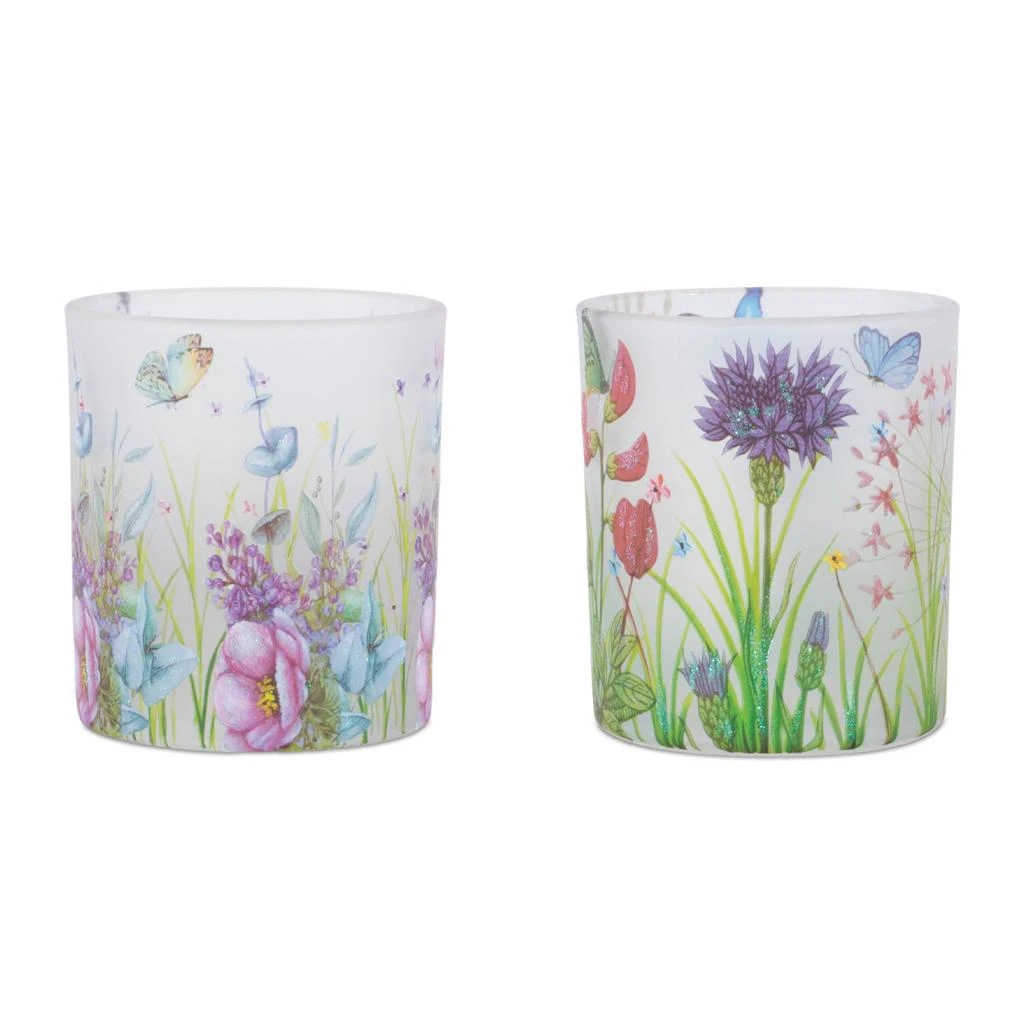Melrose International Floral Butterfly Votive Candle Holder (Set of 6) - Green, Purple, Pink