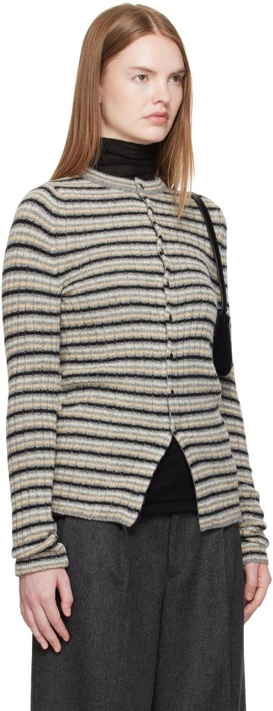 Gray Shetland Wool Cashmere Rib Knit Crew-Neck Cardigan – On Sale