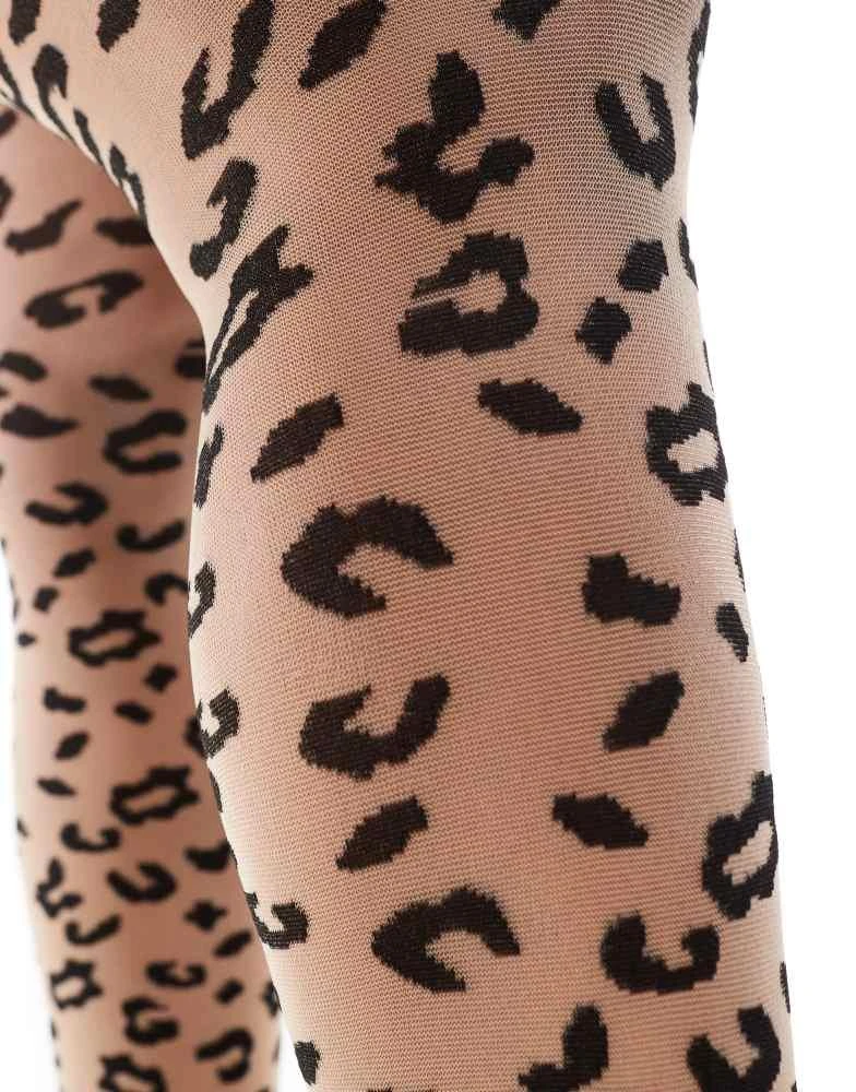 ASOS ASOS DESIGN Curve super stretch leopard knit tights in beige 4