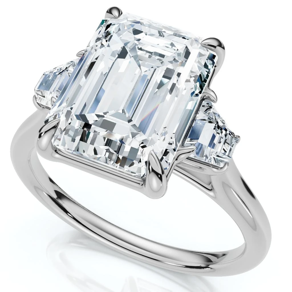 Pompeii3 Certified 3 1/2Ct Emerald Cut & Baguette Engagement Ring 14k Gold/Pt Lab Grown 3